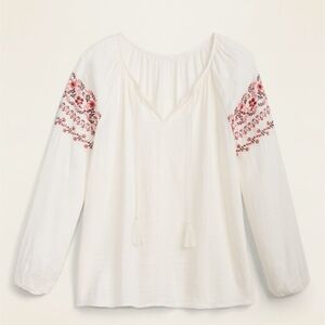 Old Navy Cream and Red Embroidered Blouse